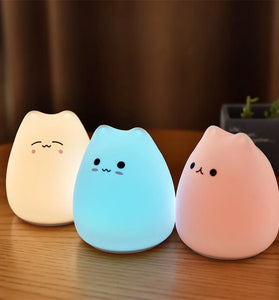 Cute Cat Night Light For Baby Kids Cartoon 7 Colors Silicone Sleeping Lamp Touch Sensor Table Lamp For Home Bedroom Decoration