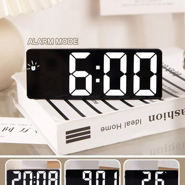 Smart Alarm Clock Bedside Table Led Alarm Clock Digital Children's Electronic Alarm Clock Curved Screen Mirror Temperature