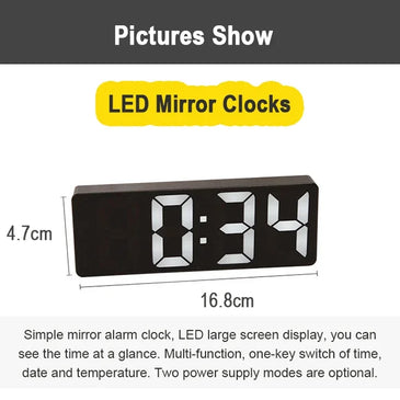 Smart Alarm Clock Bedside Table Led Alarm Clock Digital Children's Electronic Alarm Clock Curved Screen Mirror Temperature