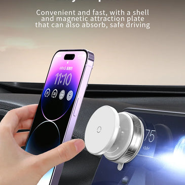 Magnetic Car Mount Mobile Phone Holder Vacuum Adsorption 360° Rotation Super Strong Suction Bracket for Iphone12-16 Smartphone