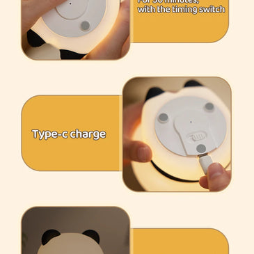 Panda LED Night Light Cute Silicone Night Light USB Rechargeable Touch Night Lamp Bedroom Timing Lamp Decoration Children's Gift