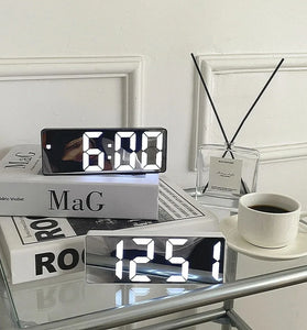 Smart Alarm Clock Bedside Table Led Alarm Clock Digital Children's Electronic Alarm Clock Curved Screen Mirror Temperature